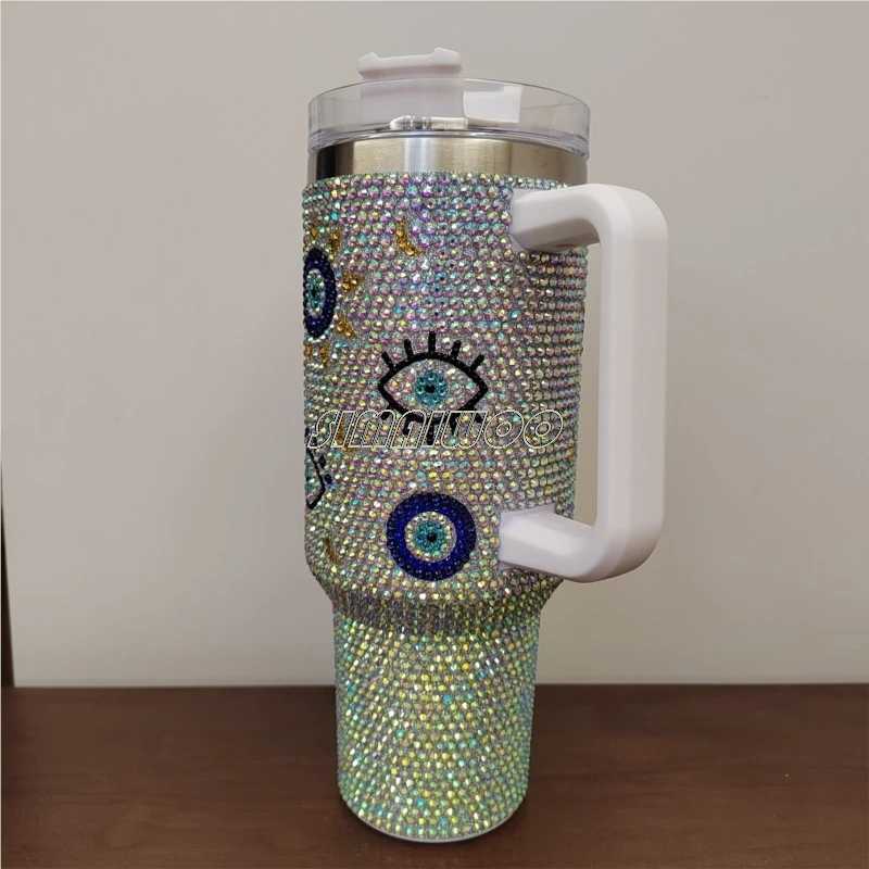 Blinged Türkischer böser Blick Vakuumisolierter Becher Strass Edelstahl Thermoskanne Wasserflasche Isolierflasche Reisekaffeetasse – Detail 7