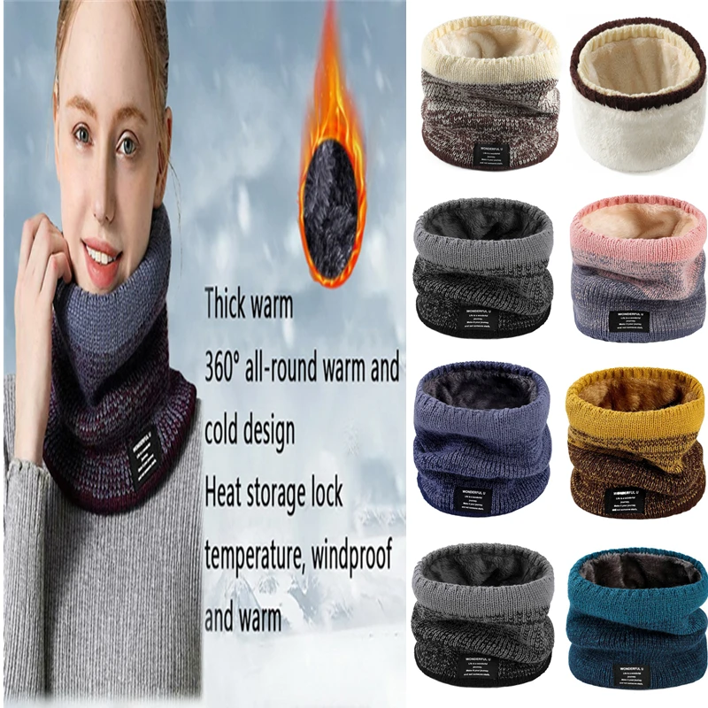 

Hot Winter Scarf for Women Fleece Ring Bandana Knitting Solid Scarf Knitted Neck Warmer buff Thick Cashmere Headband Ski Mask