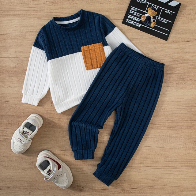 2025 garçons automne hiver à manches longues pull costumes couleur unie bloc pantalon ensemble enfants tenue décontracté confortable vêtements 1