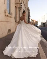 Eightale Princess Wedding Dress V-Neck Satin A-Line Customized White Ivory Side Slit Bridal Gown Vestido De Noiva 2