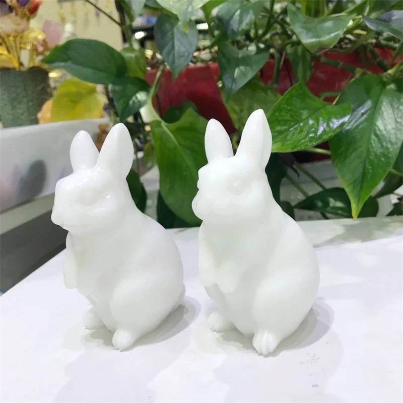 

1 шт., резная статуя кролика из белого мрамора, 3,9 дюйма