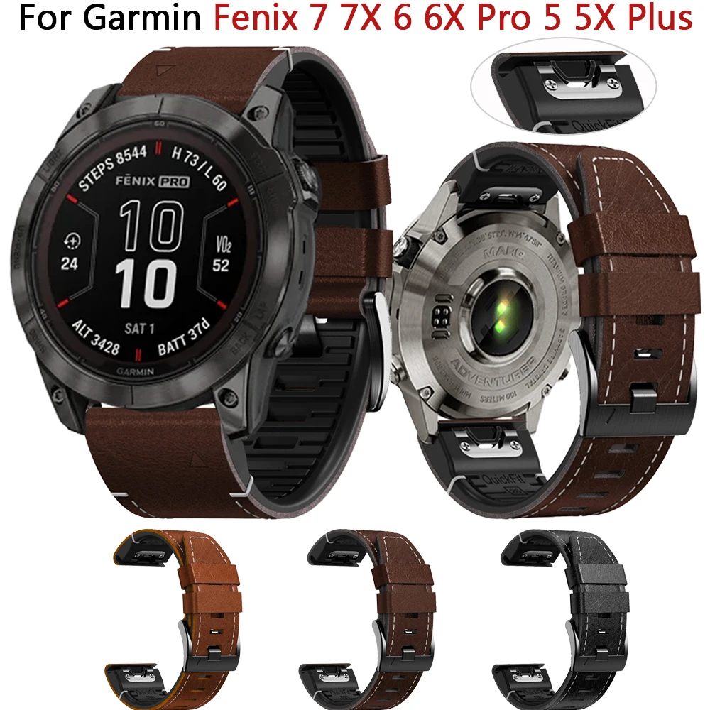 

Quickfit Watch Strap For Garmin Fenix 7 7X 6 6X Pro 5 5X Plus 3 3HR Leather Band Epix Gen 2 Mk2i 22mm 26mm Bracelet Watchband