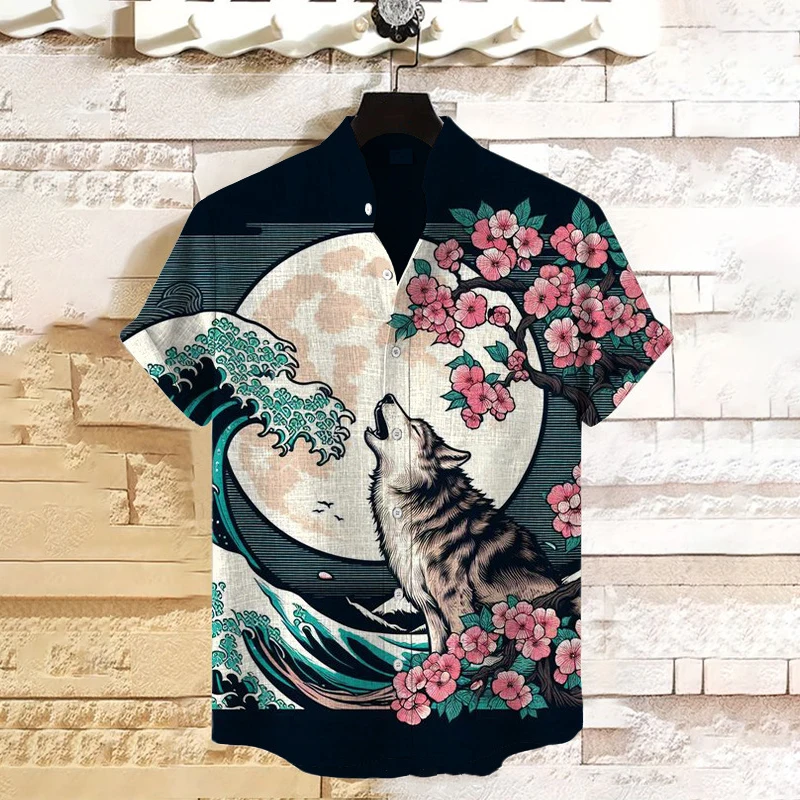 Spring and summer cross-border T-shirt European and American hip-hop wolf series men's short-sleeved sports T-shirt tops 2024