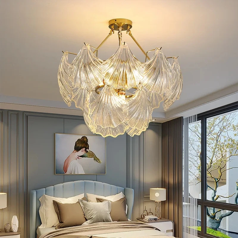 

Postmodern luxury LED glass shell chandelier minimalist and creative living room lamp dining room lamp bedroom chandelier home d