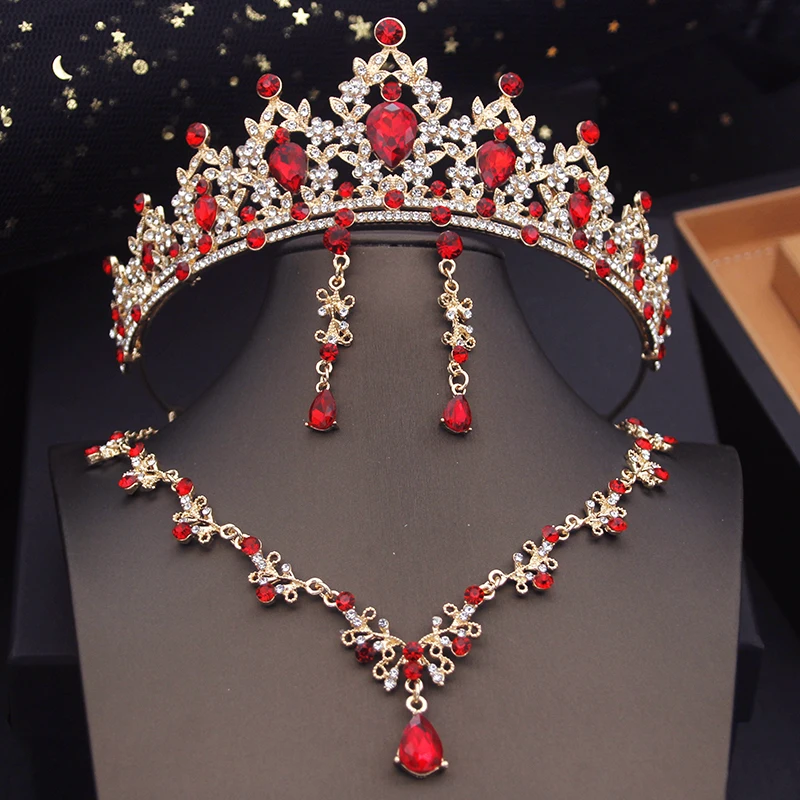 Bridal Jewelry Sets With Tiara Crown Necklace Earring Set Women Girls Wedding Dress Tiaras