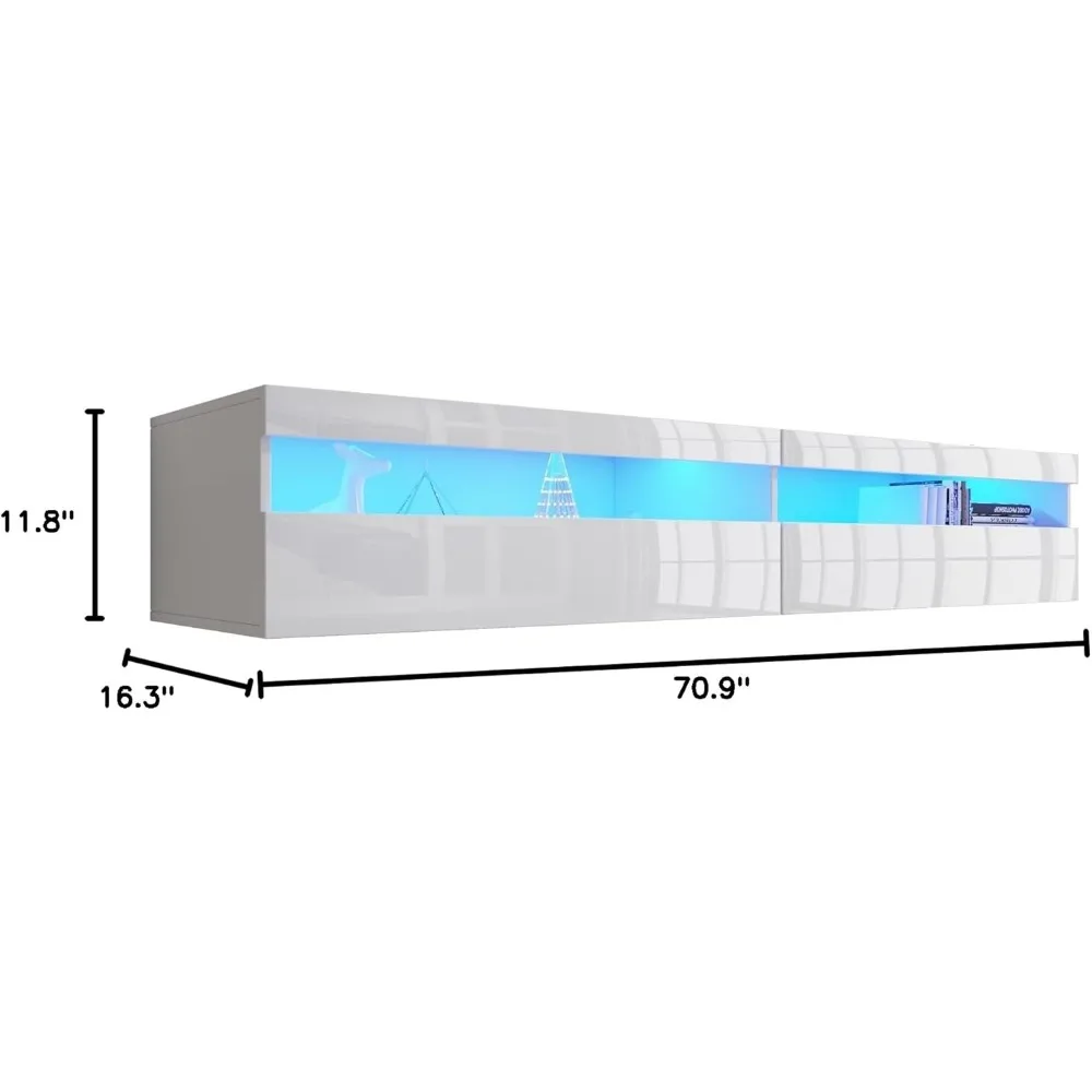 Floating TV Stand with Led Lights, 71 inch Wall Mounted TV Shelf with Power Outlet, Center Media Console with Storage Cabinet 5