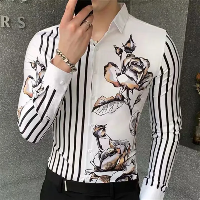 Man Long Sleeve Shirt Casual Shirt Autumn Vintage Printed