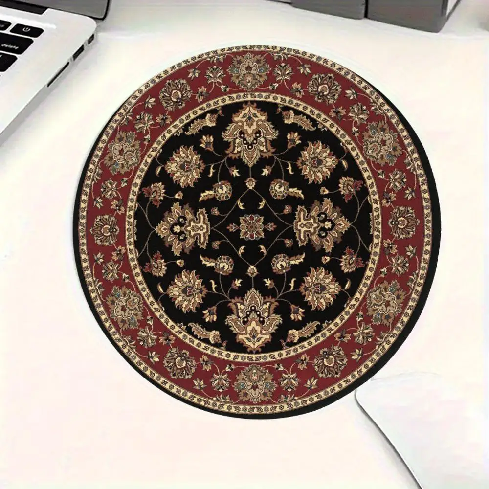 Rundes Mauspad im Vintage-Stil, orientalischer persischer Blumenteppich, kleines Büro, Computerzubehör, Teppich, rutschfeste Tischunterlage – Detail 8