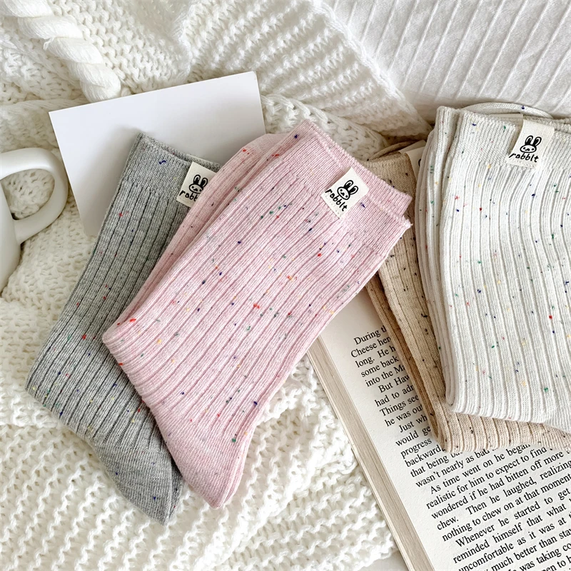 Trendy Korean-Style Women's Cartoon Dots Crew Socks - Comfortable, Breathable, and Colorfully Warm
