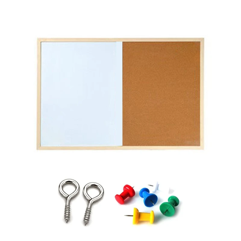 Message Cork Board Wood Frame Whiteboard Drawing Combination Magnetic Boards N0HC