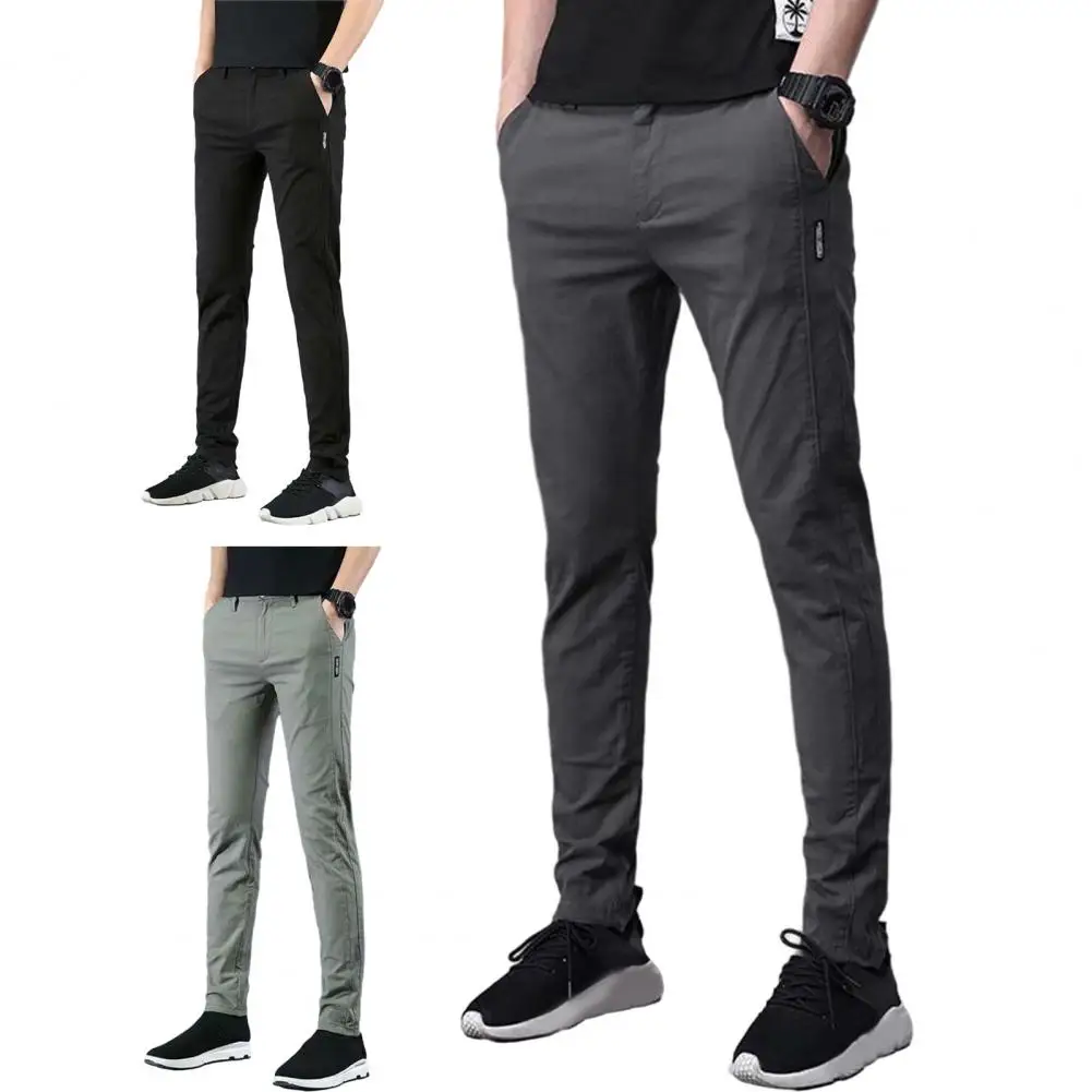 

Брюки мужские облегающие, дышащие мягкие прямые штаны со средней посадкой, с карманами, однотонные, весна-осень