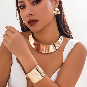 Ingemark Punk Indian Africa Heavy Metal Torques Necklace Bangles Earrings for Women Gypsy Big Chain Grunge Jewelry Set Steampunk 1