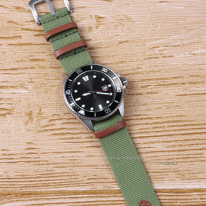 Nylon Genuine Leather Strap Replacement for Outdoor Sports Watch - Green, Black, Grey