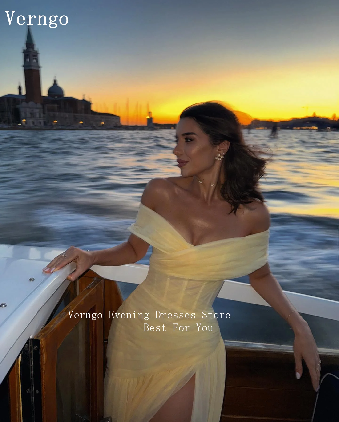 Verngo Yellow Evening Dress Elegant Off The Shoulder Prom Dress Flowing  Hand-pleated Silk Split Prom Party Dress Customized - AliExpress 320