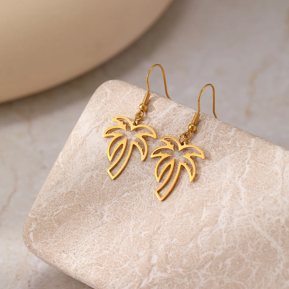 Stainless Steel Earrings Tropical Plant Coconuts Palm Tree Pendant Hawaiian Summer Ocean Dangle Earrings For Women Jewelry New - Image 4