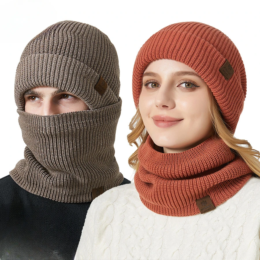 Winter new double-layer thick wool hat bib two-piece knitted hat for men and women with ear protection