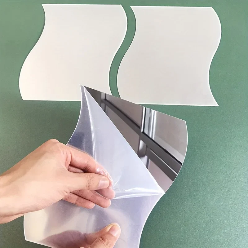 3D wave shaped self-adhesive mirror wall sticker 6pcs 7.8in for home decoration