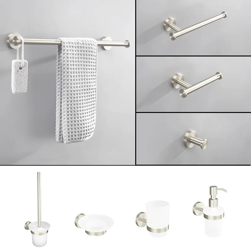 Brushed nickel Wall Hook Multifunctional Towel Hook Toilet Paper Holder Towel Bar 304Stainless Steel Bathroom Accessories