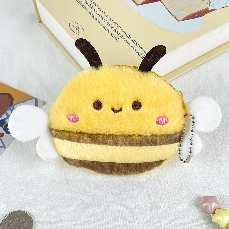 Cute Little Bee Plush Coin Purse Cartoon Children's Coin Wallet Mini Purse for Girl Headphone Lipstick Storage Bag Birthday Gift
