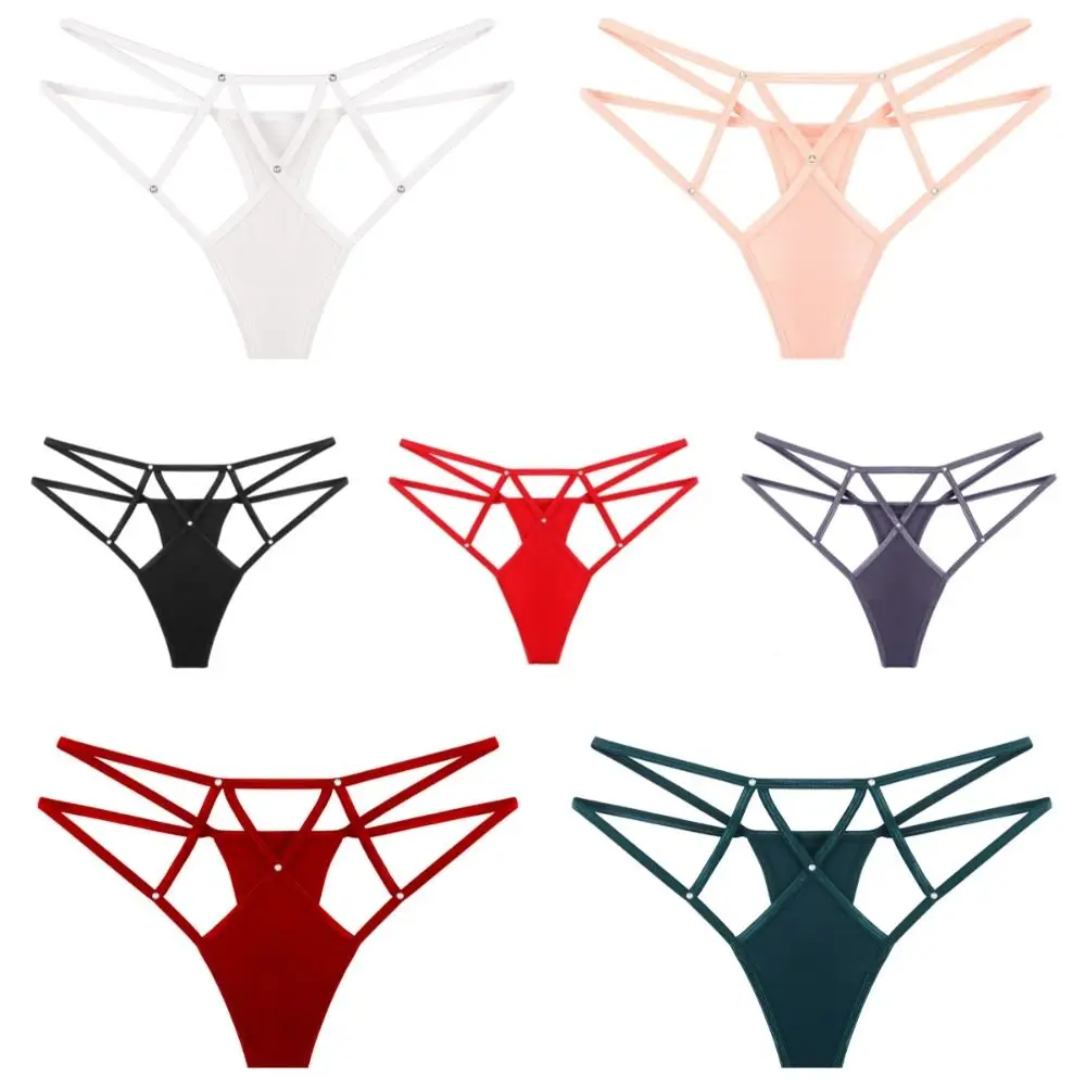 

Women Cotton Thongs Sexy Low Waist G-String Briefs Ladie Hollow Out Ice Silk Lingerie Girls Breathable Intimates