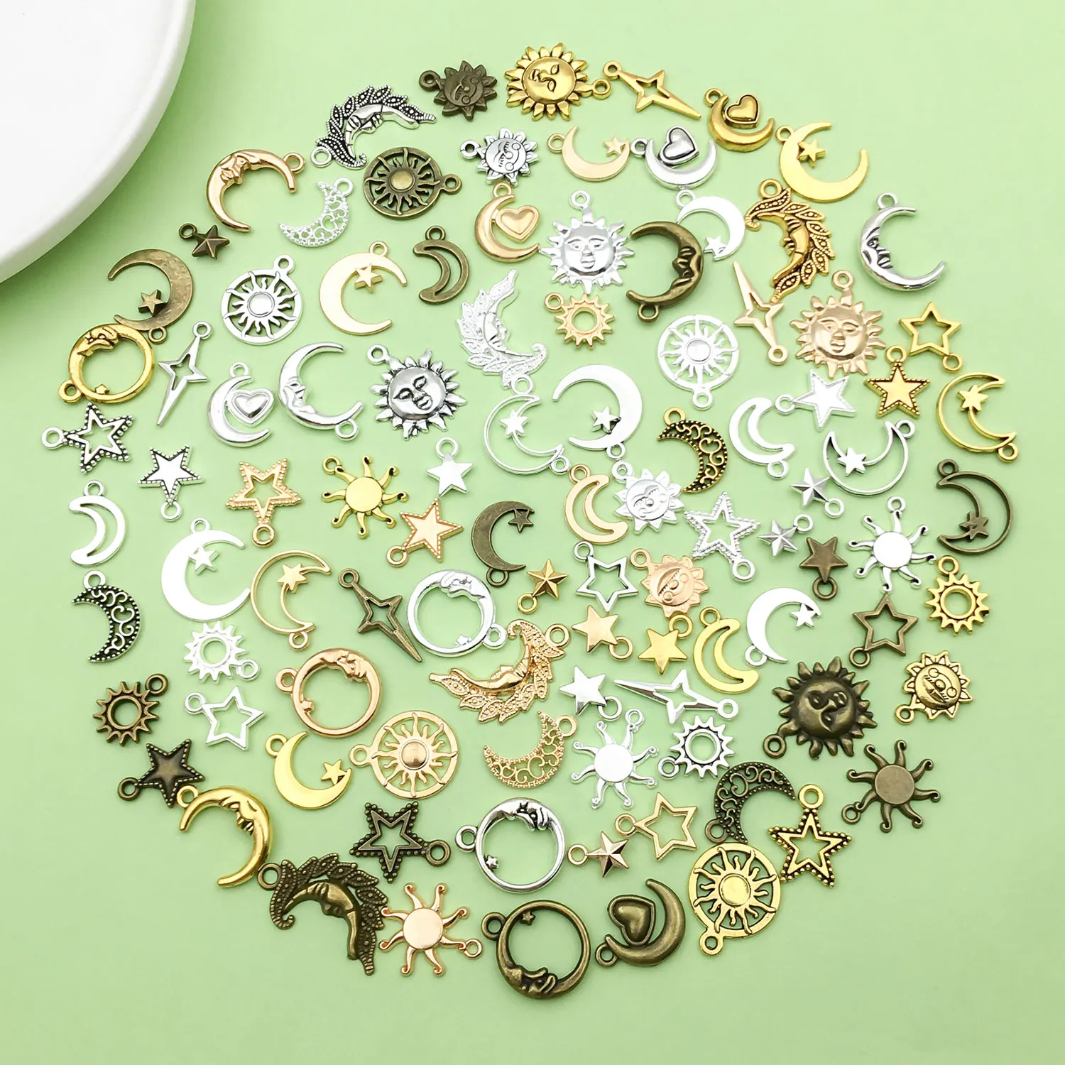 20/100pcs Retro Star Moon Sun Design Charms Alloy Celestial Bodies Pendants for DIY Bracelet Necklace Jewelry Making Accessories