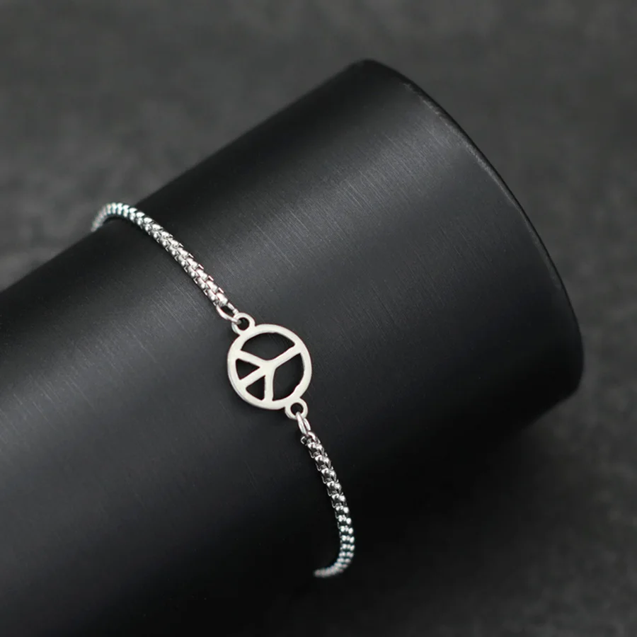 Stainless Steel Men Peace Symbol Anchor Bracelet