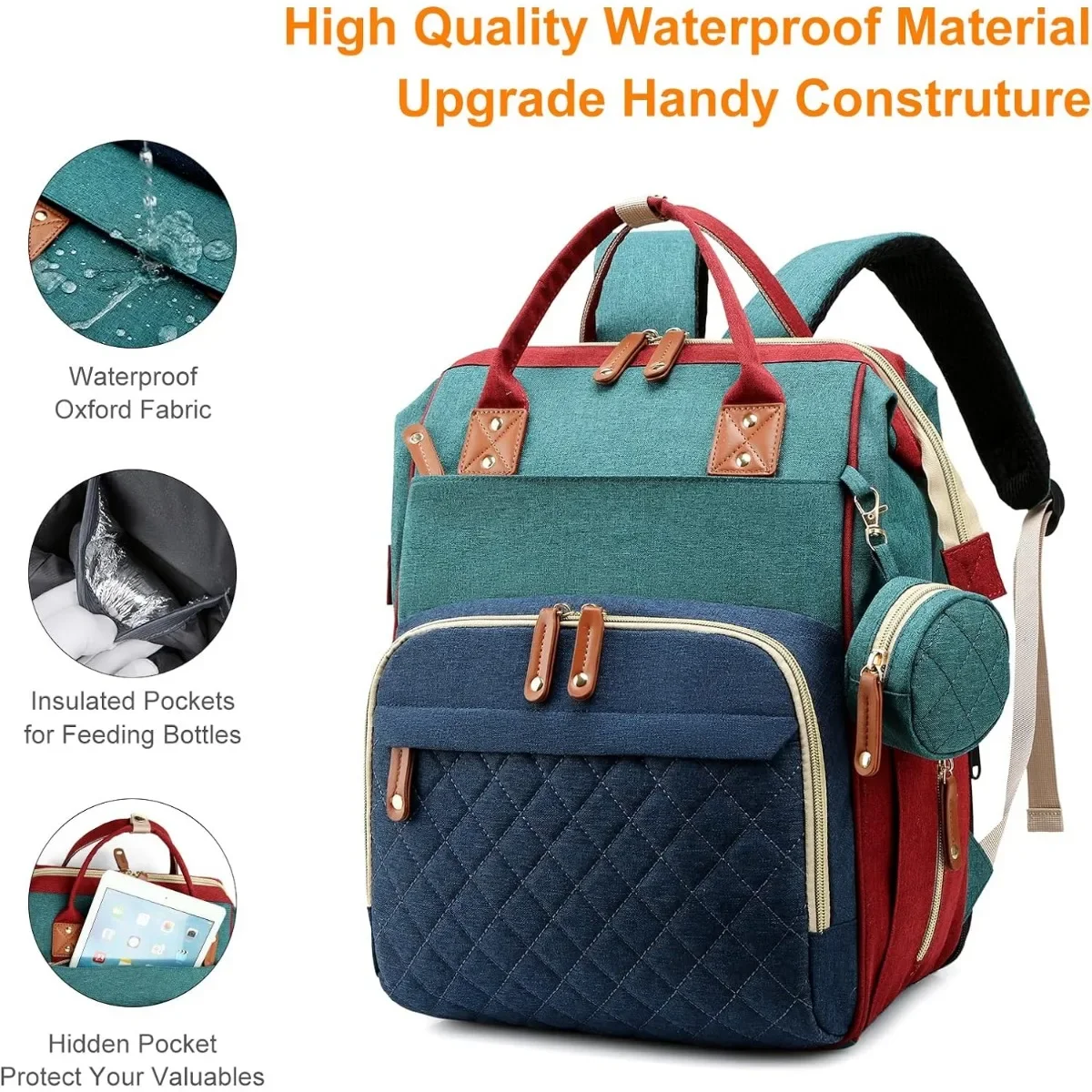 Bag Station 3 In 1 Baby Diaper Backpack With Foldable Changing Pad, Large Travel Back Pack For Girl Boy_voghion.com