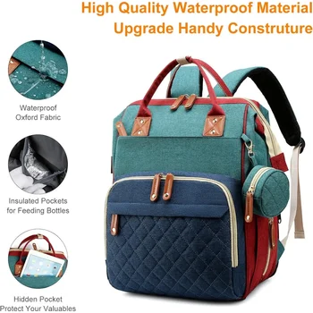 Borsa per pannolini con stazione di cambio Zaino per pannolini per bambini 3 in 1 con fasciatoio pieghevole, grande zaino da viaggio per ragazza ragazzo