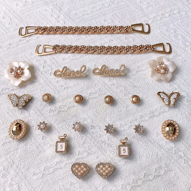 Shoe Charms DIY Pins Butterfly Diamond Pearl Chain Decoration Buckle Hole Shoe Charms Set Accessories Kids Girls Gift