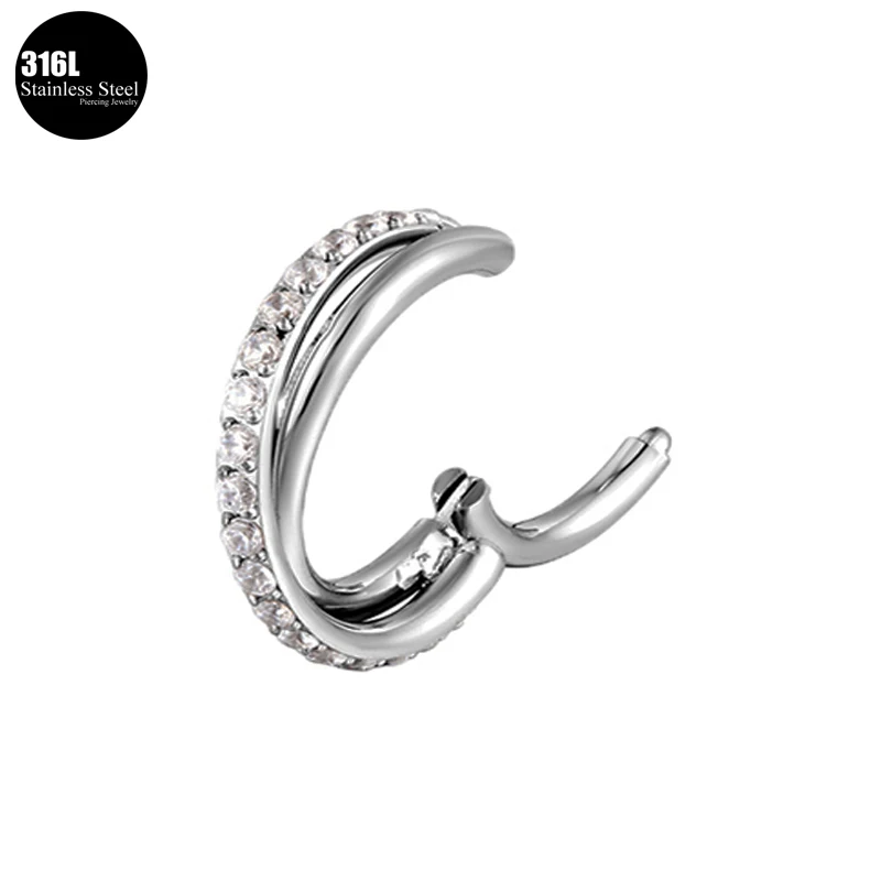 316L Stainless Steel Earrings Septum Piercing Nose Rings Zircon Clickers Rings Ear Cartilage Tragus Helix Piercing Body Jewelry