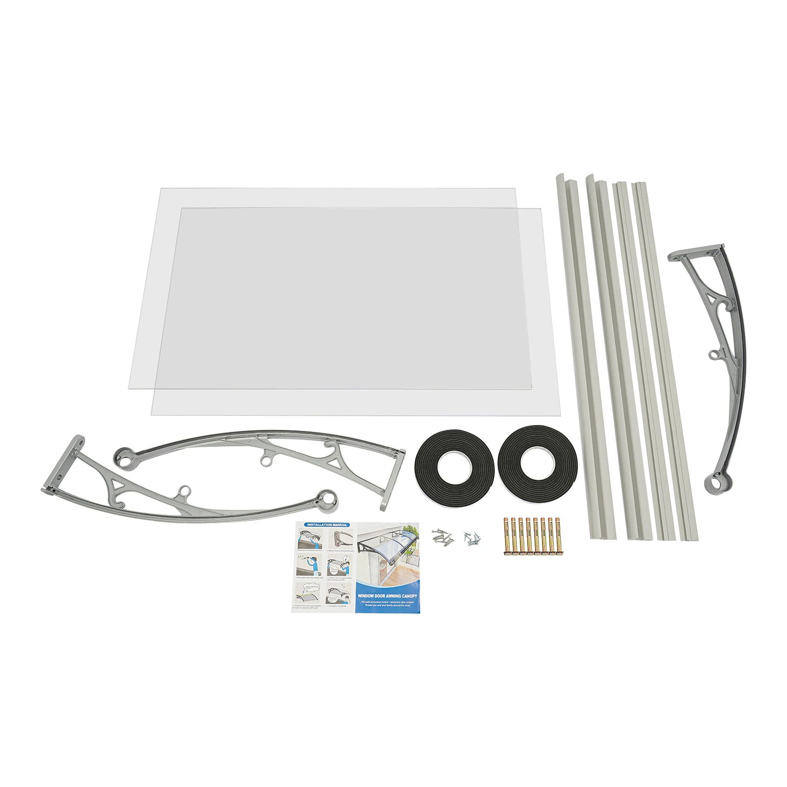 200CM Transparent Front Door Arch Rainshed Sun Protection Door Roof Aluminum Alloy Canopy Awning w/Sink for Outdoor Balcony