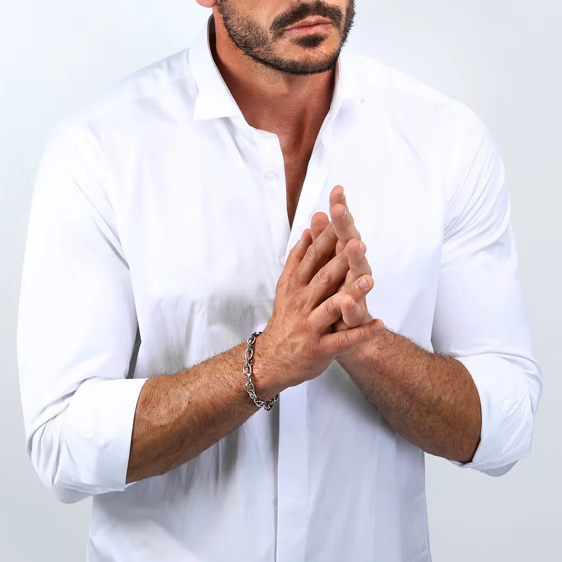 Stainless Steel Handcuff Bracelet for Men Link Chain Adjustable Length 21cm Fashion Gift Box Bracelet Man