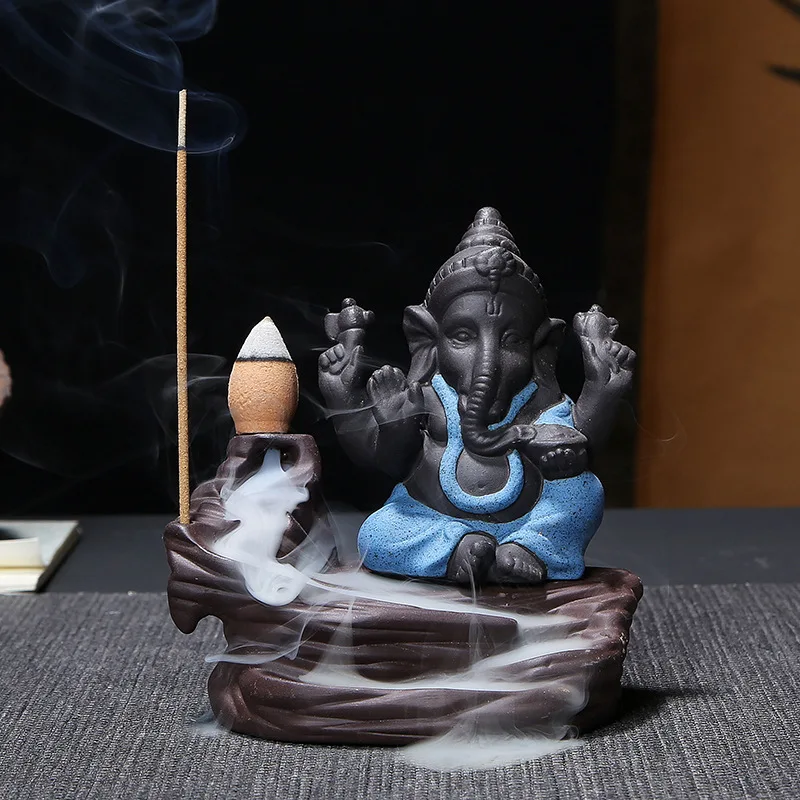 Purple Clay Elephant Head God Back Flow Incense Burner Ceramic Ganesha Buddha sandalwood figurines Shiva home decor Caleb nizar