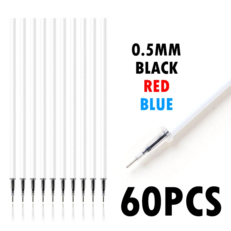 60cs White Shell Neutral Pens Refills Refill 0.5mm Black Red Blue Ink For Writing Stationery Office And School Supplies Gel Pen japanese korean stationery kraft paper shell neutral pen creative water pen signature pens 0 5mm