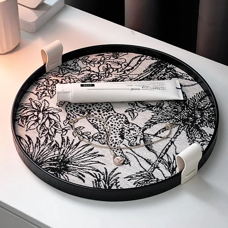 Light Luxury Round Storage Wooden Tray  Bedroom Perfume & Cosmetic Storage Trays Aroma Jewelry Display Tray Home Decoration 5