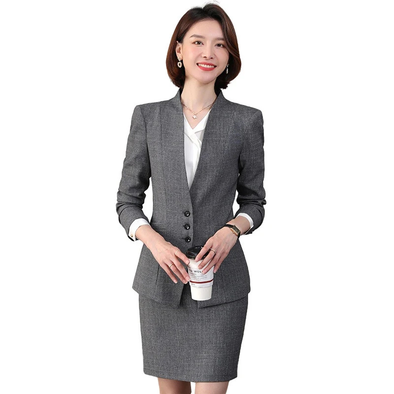 

High Quality Flight Attendant Professional Suit Female High-end Business Formal Wear Spring Autumn Office Suit Skirt Two-piece