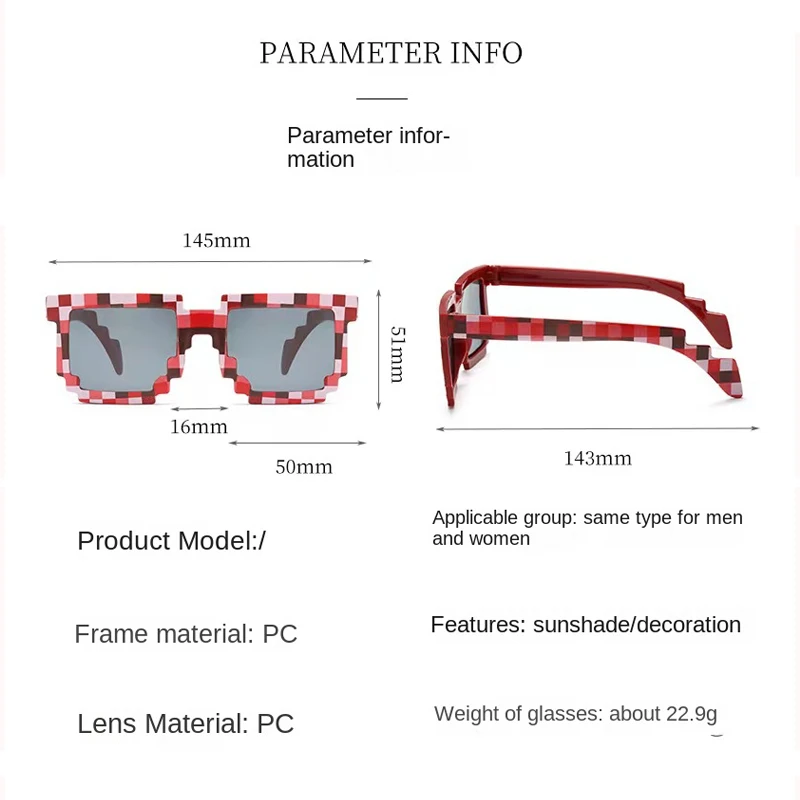 Fashion Sunglasses Children Kids New Fashion Creeper Glasses Novelty Mosaic Funny Goggles Boys Girls Pixel Eyewear