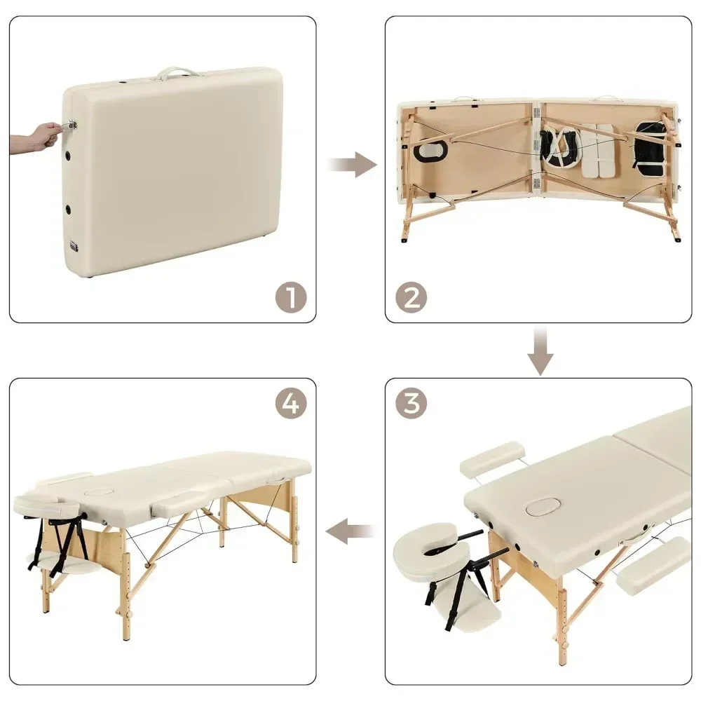 Portable Foldable Massage Table with Adjustable Lashes, Cream, 28 Inch, Non-Woven Bag Included