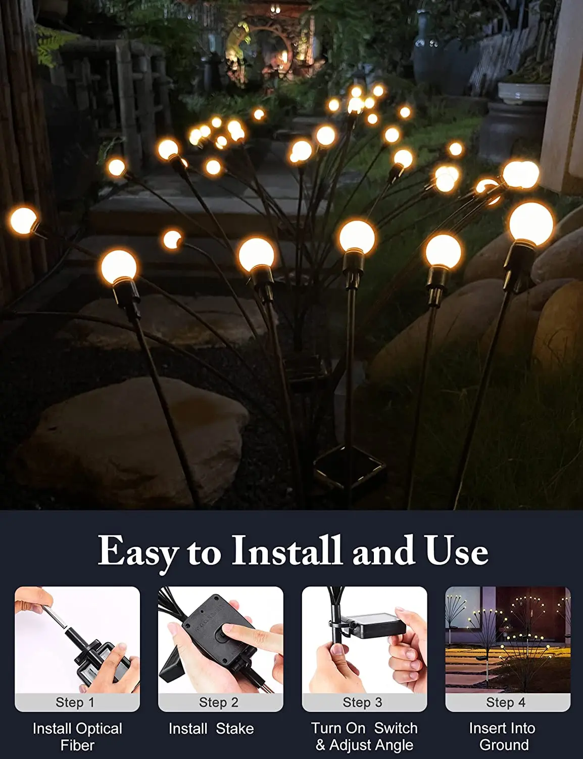8Pack Solar Firefly Lights 10LED Outdoor Waterproof Swaying Garden Decorative