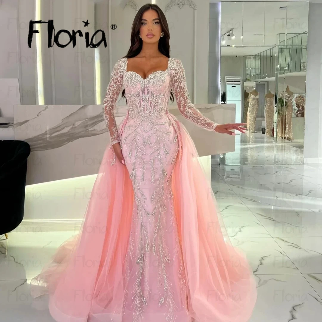 Stunning Pink Long Evening Gown With Overskirt Beaded Engagement