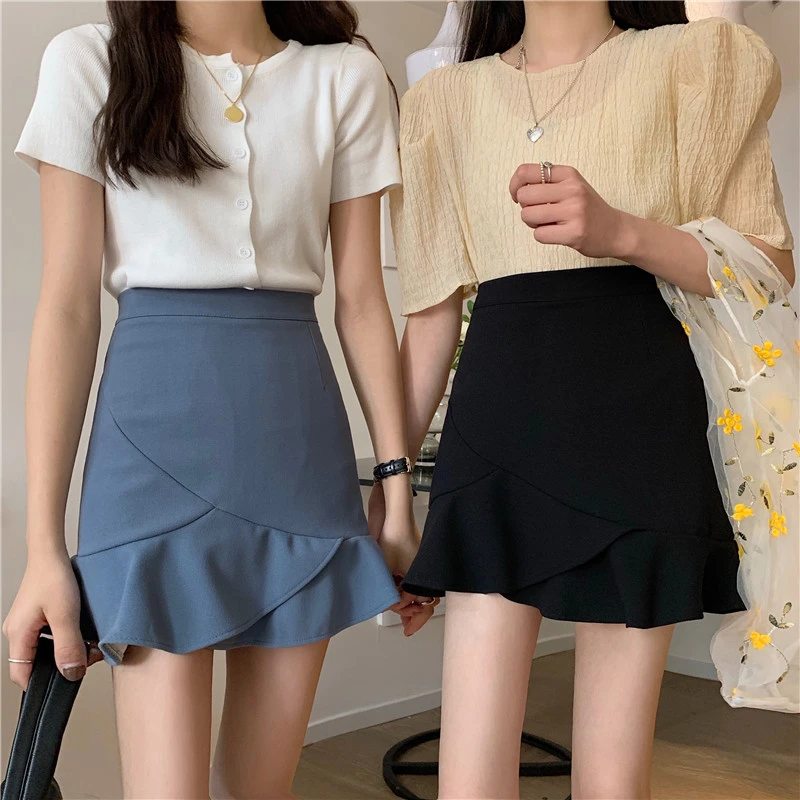 skirt and top 2021 Summer New Style Korean Irregular Ruffle Skirt Women's High Waist A-Line Mini Hip Skirt Fashion Ladies Fishtail Skirts skorts for women