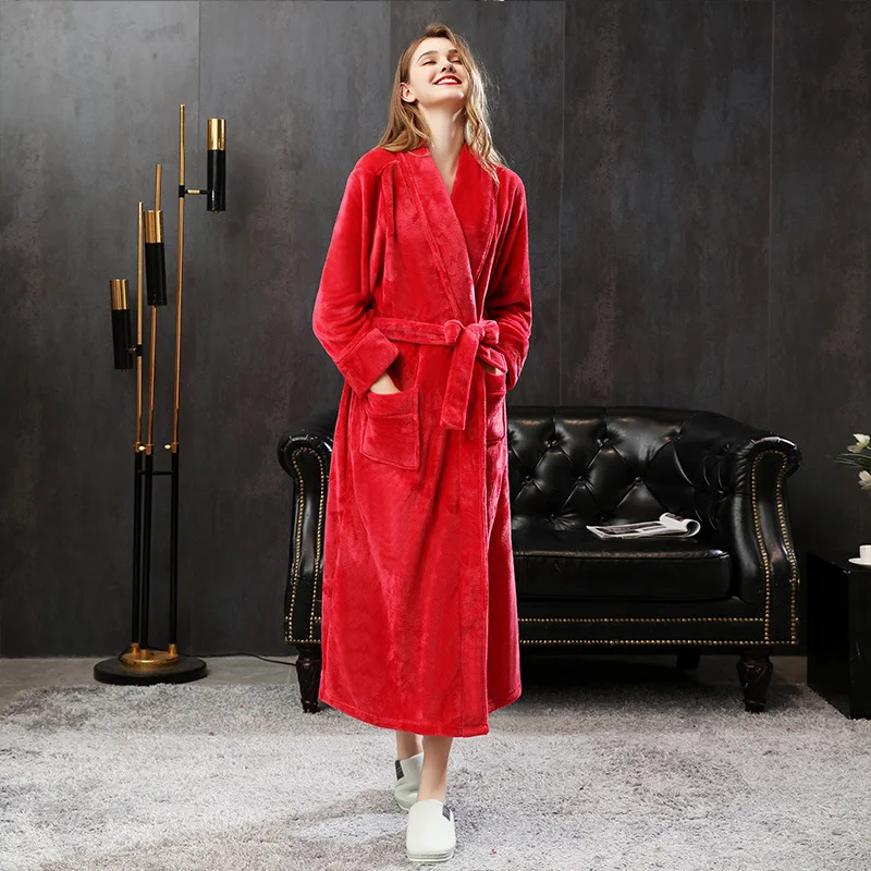 Autumn Winter Long Padded Flannel Robe Men and Women Plus Size Robe Sleep Top Pajamas Set Fashion Home Wear Bathrobe Yukata New