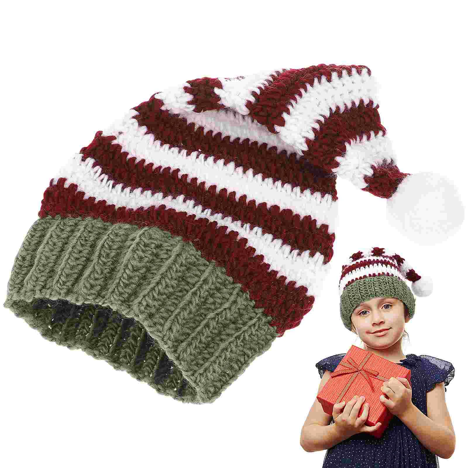 

Christmas Knitted Hat Child-parent Woolen Hats for Kids Long Tail Warm Yarn Costume Bonnet