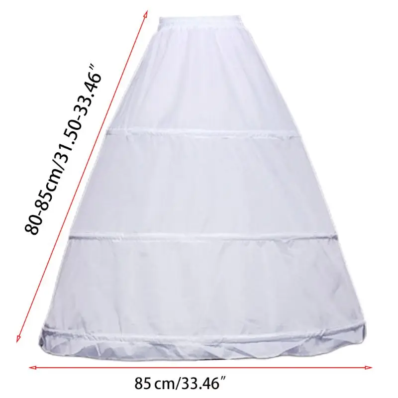 Femmes 3 Cerceaux A-ligne Jupon Taille Ajustable À Cordon De Mariage Robe De Mariée Crinoline Couche Unique de Bal Jupon Antidérapant