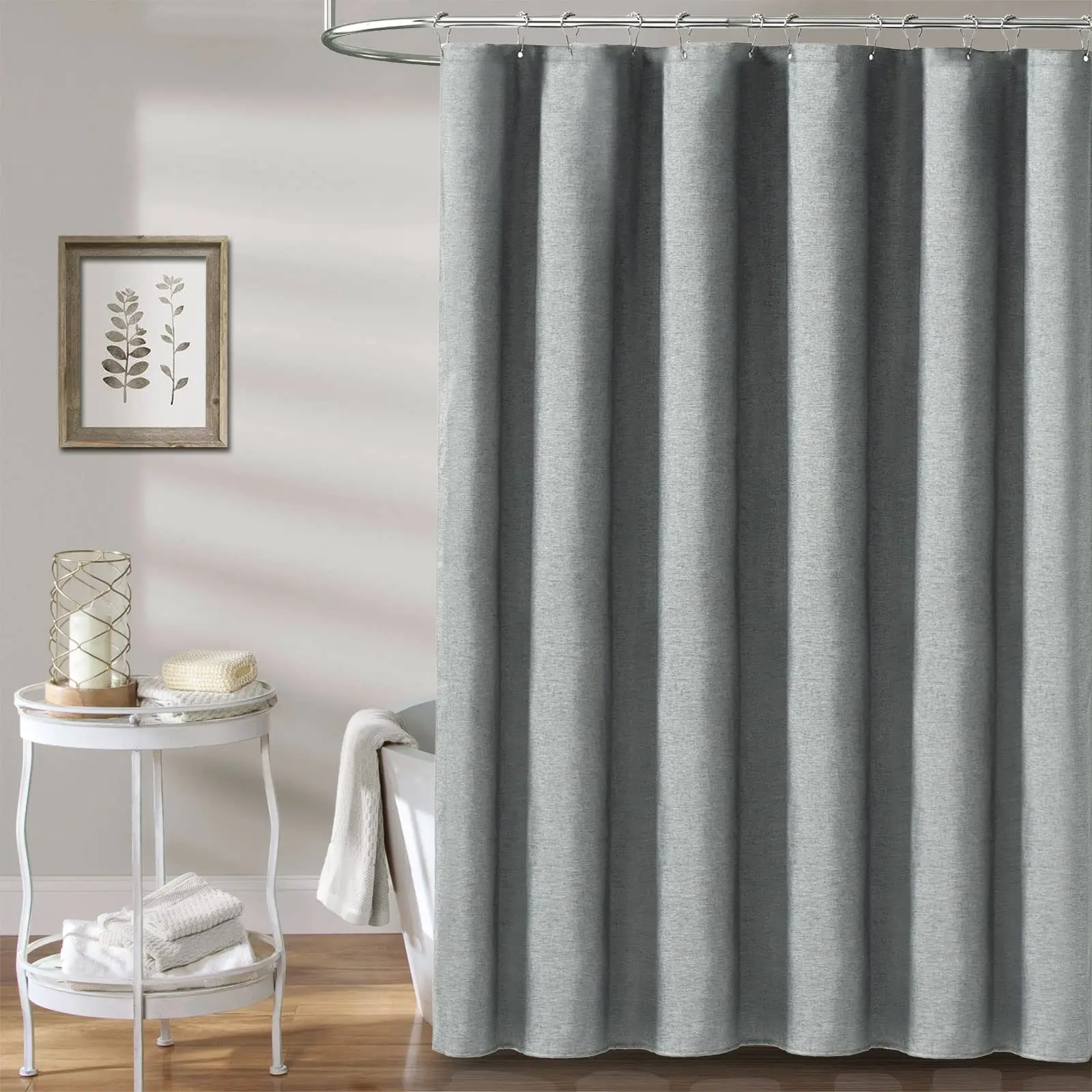 K Water shower curtain elegant thicken grey imitation linen polyester curtains waterproof for bathroom with hooks Japanese 220cm shower curtains