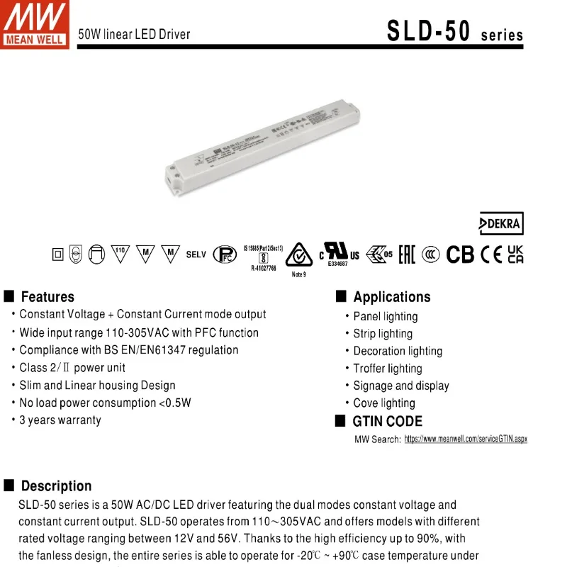 MEAN WELL SLD-50/80/150 LED 드라이버, AC to DC SMPS, 12V, 24V, LED 정전압 정전류 스위칭 전원 공급 장치, Meanwell