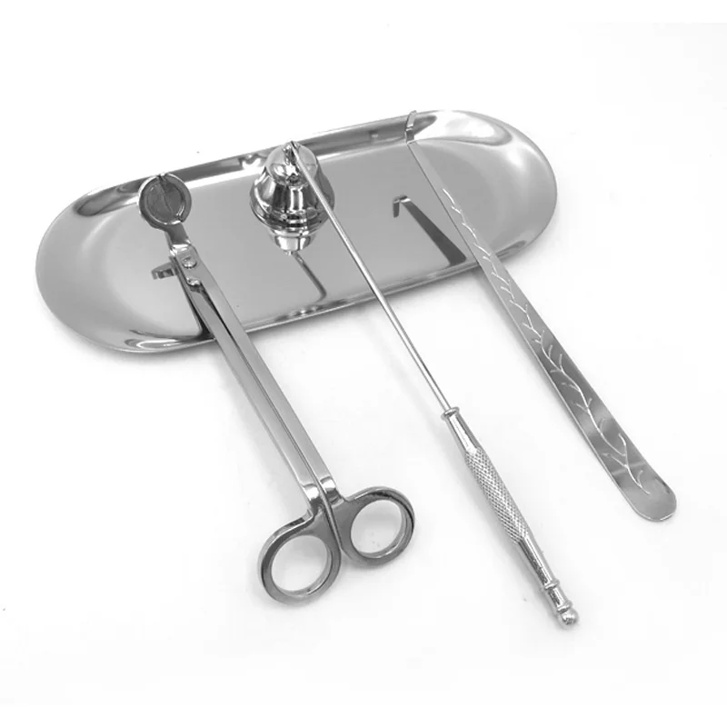 candle wick trimmer 4Pcs/set Candle Wick Trimmer Scissors Extinguisher Hooks Candle Accessories with Tray Stainless Steel Wick Trimmer Dipper Tool