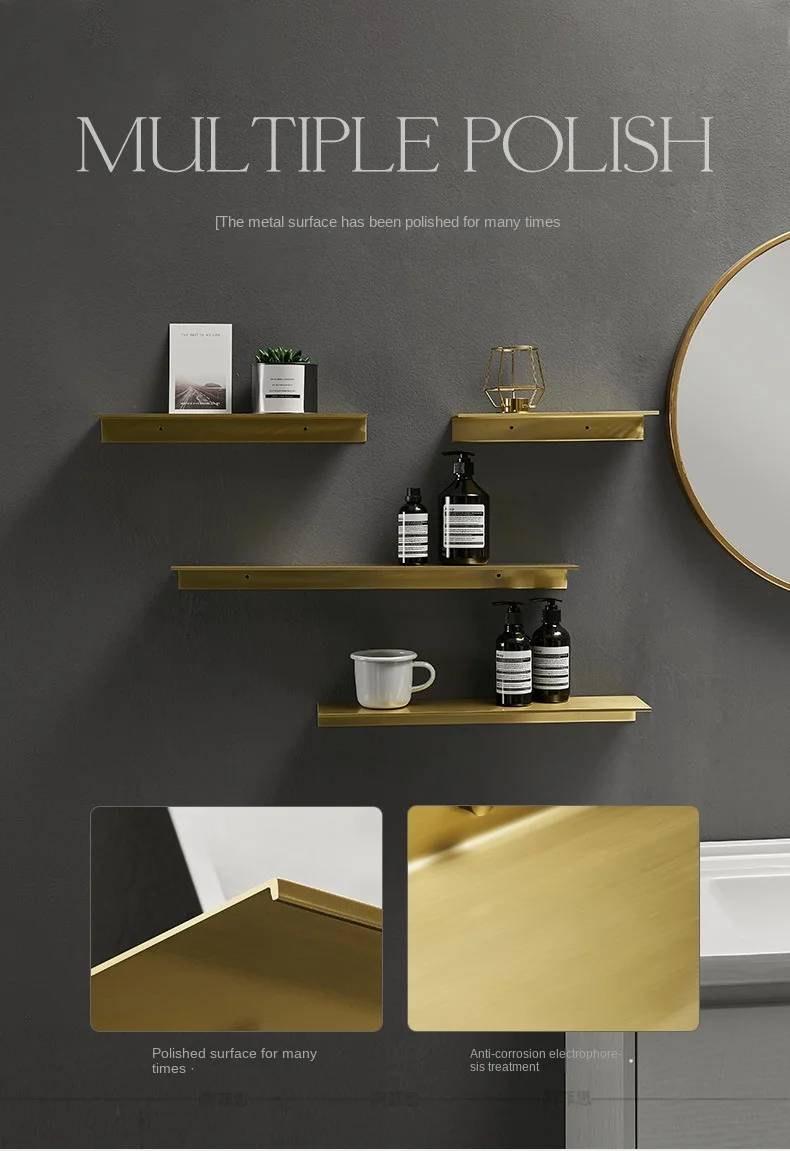 Description Picture 3 of itemBathroom Shelf Accessories Brushed Gold Aluminum Tray Toilet Wall Hanging Cosmetic Storage Rack Shower Room Shower Gel Rack