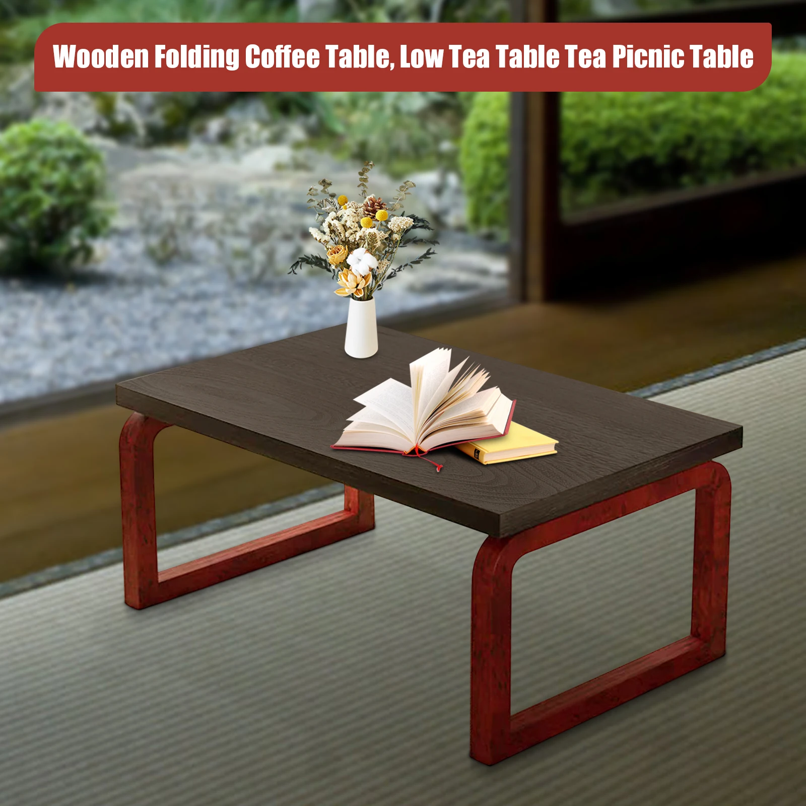 Collapsible Coffee Table Foldable Wood Mid Century Desk Computer Stand Vintage Tea Table for Living Room Furniture Home Decor
