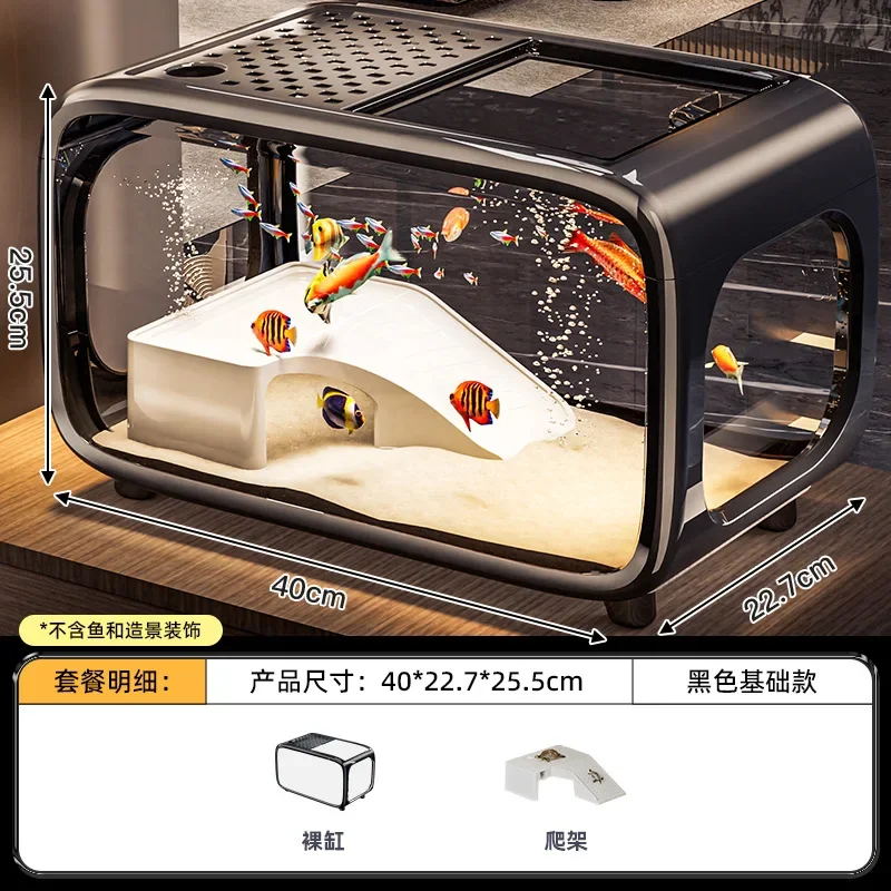 מיכל אקווריום אקרילי בנפח 10 גלון עם מכסה, קערת דגים עם נוף אקו שקוף לקישוט חדר המגורים, כניסה לשולחן